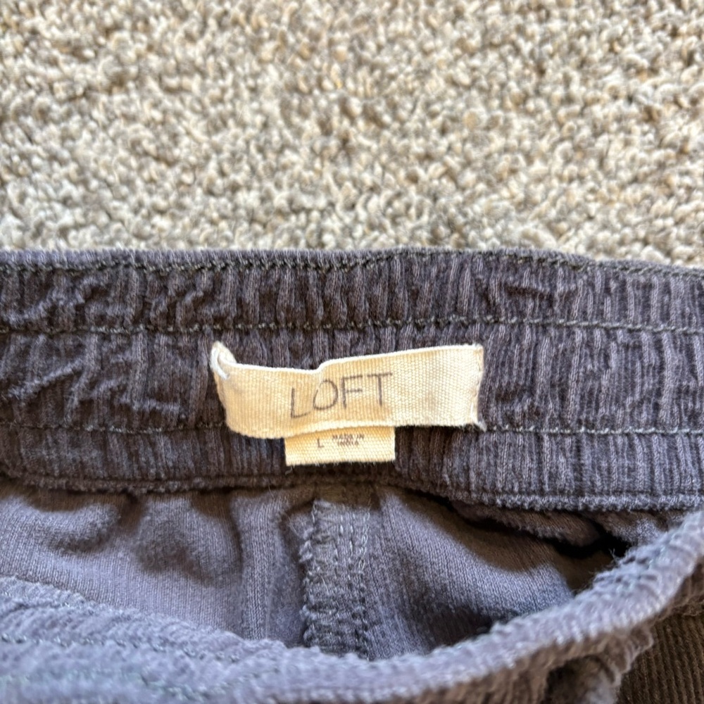 Loft Dark Gray Corduroy Wide Straight Leg Cropped Pants Drawstring Large - Picture 4 of 6
